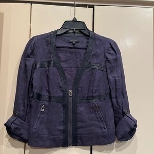 For Cynthia Navy Cotton Jacket with Black Faux Leather Trim PS